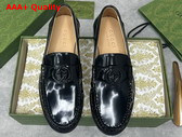 Gucci Mens Interlocking G Loafer in Black Shiny Leather 738470 Replica