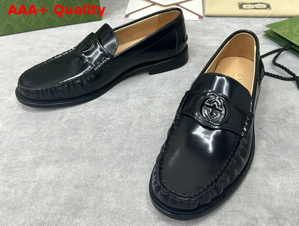 Gucci Mens Interlocking G Loafer in Black Shiny Leather 738470 Replica