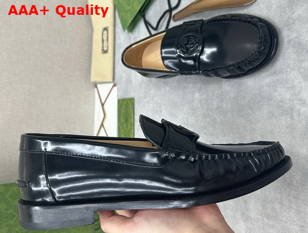 Gucci Mens Interlocking G Loafer in Black Shiny Leather 738470 Replica