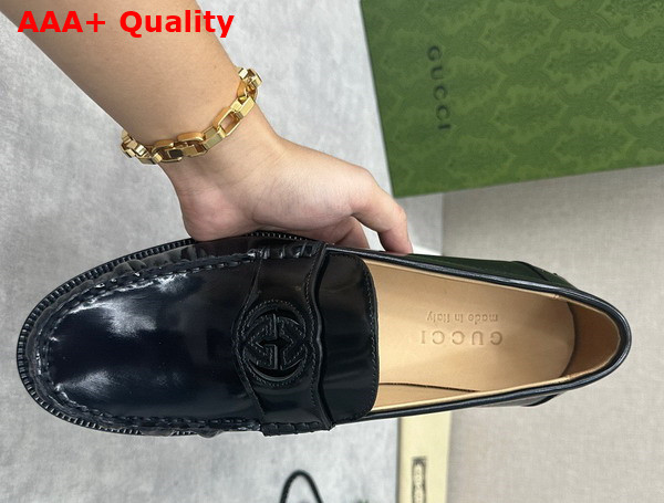 Gucci Mens Interlocking G Loafer in Black Shiny Leather 738470 Replica