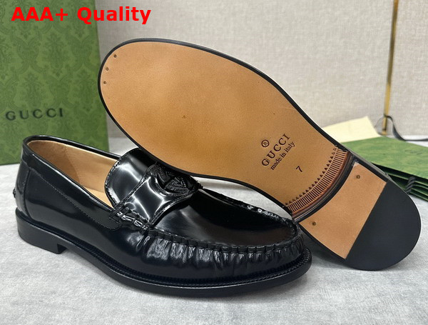 Gucci Mens Interlocking G Loafer in Black Shiny Leather 738470 Replica