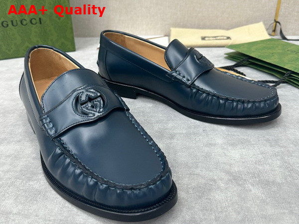 Gucci Mens Interlocking G Loafer in Blue Leather 738470 Replica