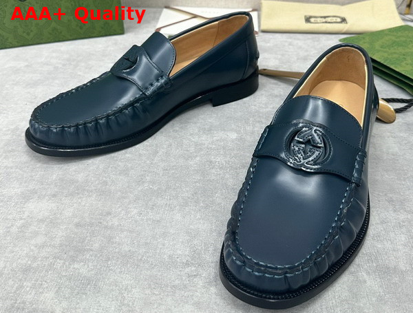 Gucci Mens Interlocking G Loafer in Blue Leather 738470 Replica