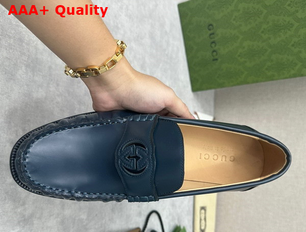 Gucci Mens Interlocking G Loafer in Blue Leather 738470 Replica