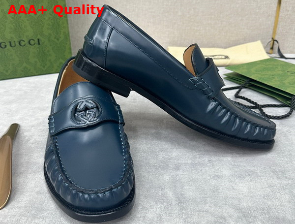 Gucci Mens Interlocking G Loafer in Blue Leather 738470 Replica