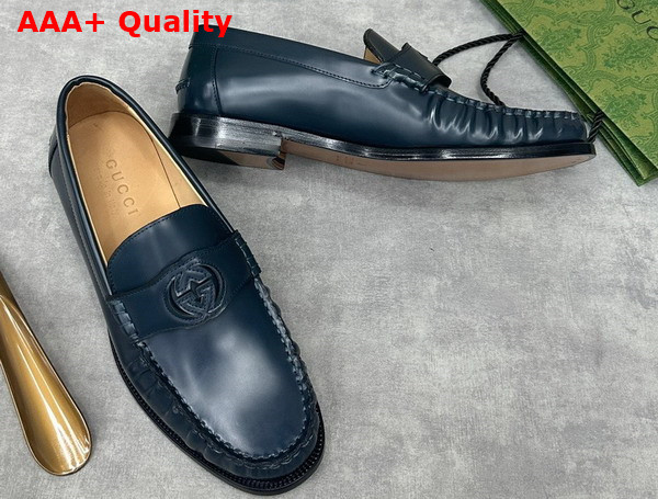 Gucci Mens Interlocking G Loafer in Blue Leather 738470 Replica