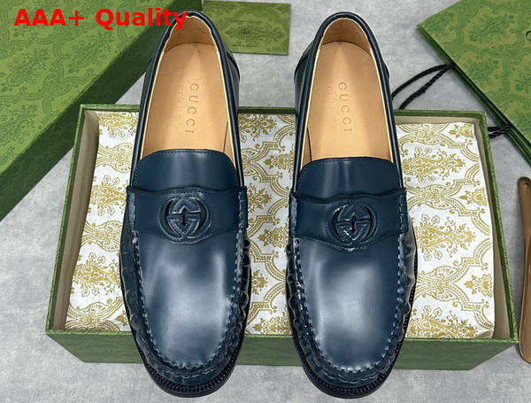 Gucci Mens Interlocking G Loafer in Blue Leather 738470 Replica