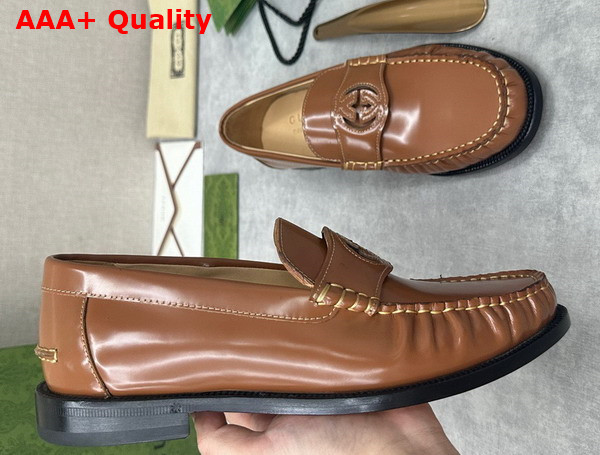 Gucci Mens Interlocking G Loafer in Brown Leather 738470 Replica