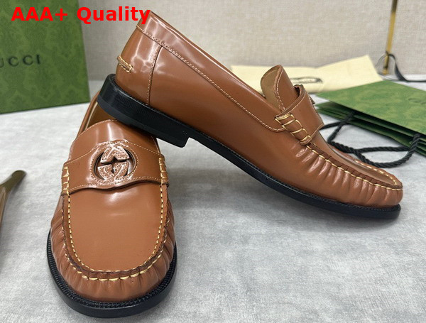 Gucci Mens Interlocking G Loafer in Brown Leather 738470 Replica