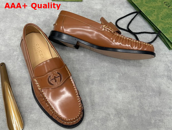 Gucci Mens Interlocking G Loafer in Brown Leather 738470 Replica