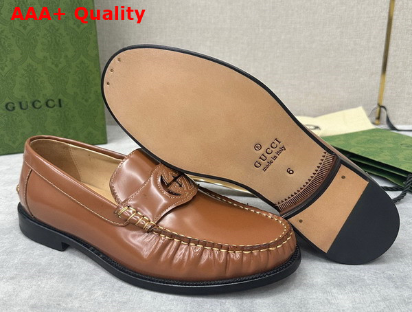 Gucci Mens Interlocking G Loafer in Brown Leather 738470 Replica