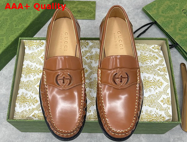 Gucci Mens Interlocking G Loafer in Brown Leather 738470 Replica