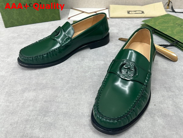 Gucci Mens Interlocking G Loafer in Green Leather 738470 Replica