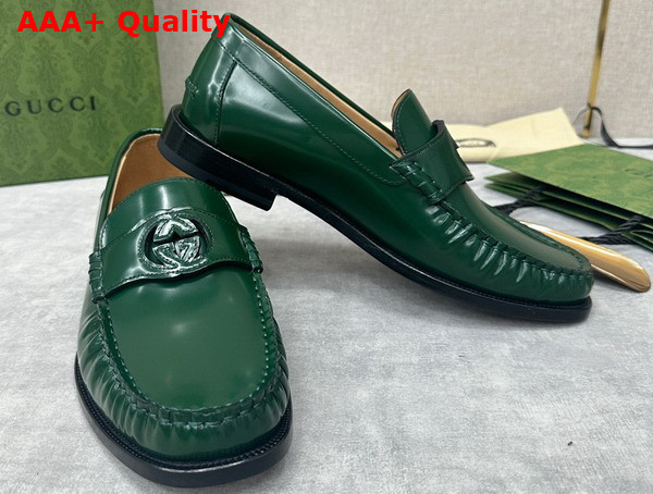 Gucci Mens Interlocking G Loafer in Green Leather 738470 Replica