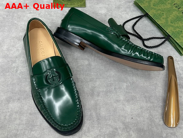 Gucci Mens Interlocking G Loafer in Green Leather 738470 Replica