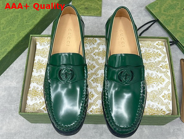 Gucci Mens Interlocking G Loafer in Green Leather 738470 Replica