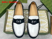 Gucci Mens Interlocking G Loafer in White and Black Leather 738470 Replica