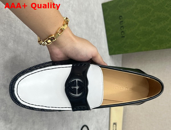 Gucci Mens Interlocking G Loafer in White and Black Leather 738470 Replica