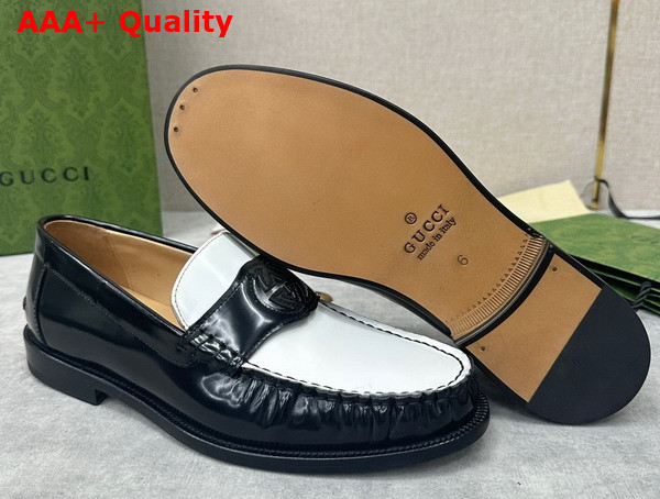 Gucci Mens Interlocking G Loafer in White and Black Leather 738470 Replica