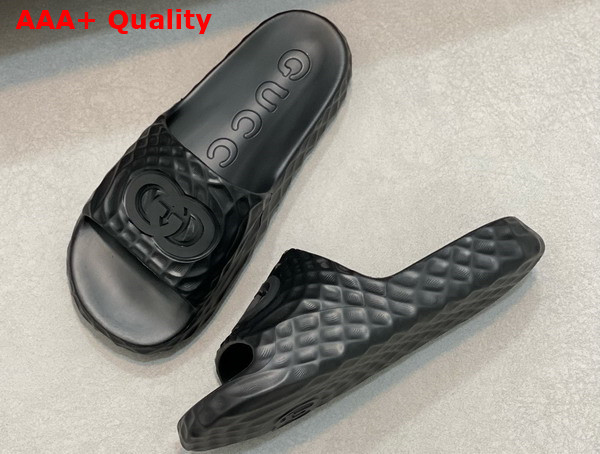 Gucci Mens Interlocking G Slide Sandal in Black Rubber 770801 Replica