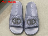 Gucci Mens Interlocking G Slide Sandal in Grey Rubber 770801 Replica