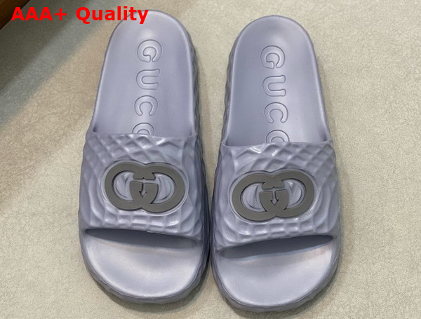 Gucci Mens Interlocking G Slide Sandal in Grey Rubber 770801 Replica