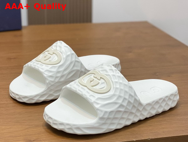 Gucci Mens Interlocking G Slide Sandal in White Rubber 770801 Replica