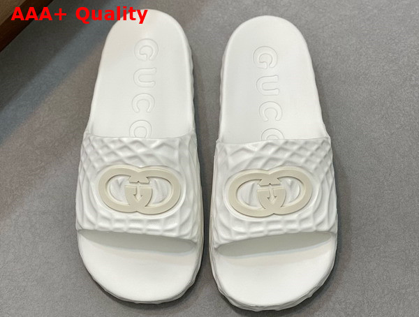 Gucci Mens Interlocking G Slide Sandal in White Rubber 770801 Replica