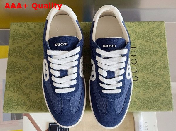 Gucci Mens Interlocking G Sneaker in Blue Suede and Canvas Insert 791742 Replica