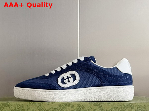 Gucci Mens Interlocking G Sneaker in Blue Suede and Canvas Insert 791742 Replica