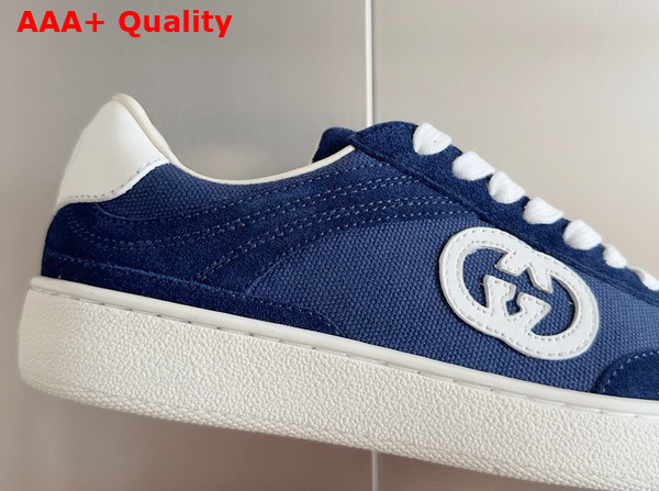 Gucci Mens Interlocking G Sneaker in Blue Suede and Canvas Insert 791742 Replica