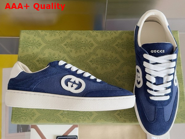 Gucci Mens Interlocking G Sneaker in Blue Suede and Canvas Insert 791742 Replica