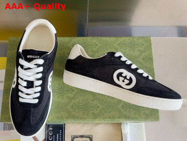 Gucci Mens Interlocking G Sneaker in Black Suede and Canvas Insert Detail 791742 Replica