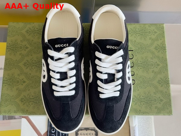 Gucci Mens Interlocking G Sneaker in Black Suede and Canvas Insert Detail 791742 Replica