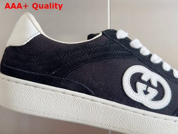 Gucci Mens Interlocking G Sneaker in Black Suede and Canvas Insert Detail 791742 Replica