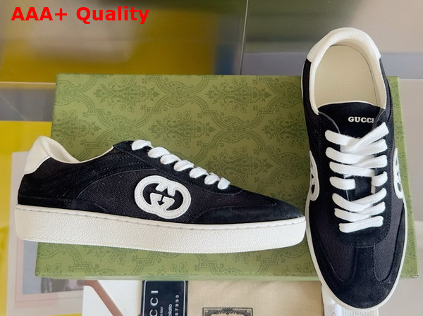 Gucci Mens Interlocking G Sneaker in Black Suede and Canvas Insert Detail 791742 Replica