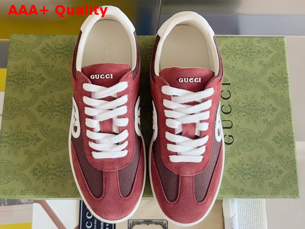 Gucci Mens Interlocking G Sneaker in Bordeaux Suede and Canvas Insert Detail 791742 Replica