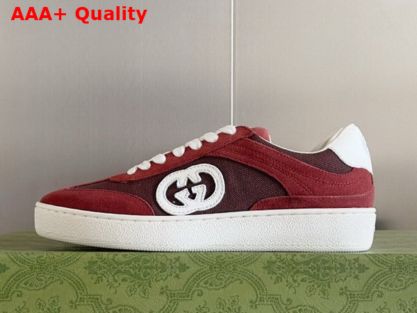 Gucci Mens Interlocking G Sneaker in Bordeaux Suede and Canvas Insert Detail 791742 Replica