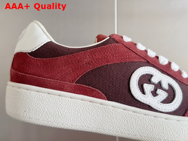 Gucci Mens Interlocking G Sneaker in Bordeaux Suede and Canvas Insert Detail 791742 Replica