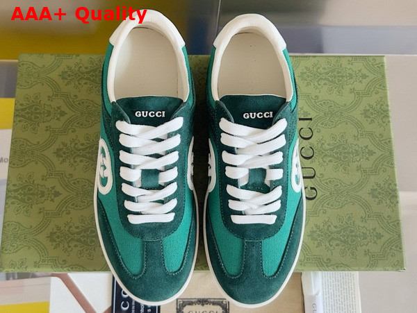 Gucci Mens Interlocking G Sneaker in Green Suede and Canvas Insert Detail 791742 Replica