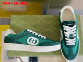 Gucci Mens Interlocking G Sneaker in Green Suede and Canvas Insert Detail 791742 Replica