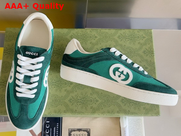 Gucci Mens Interlocking G Sneaker in Green Suede and Canvas Insert Detail 791742 Replica