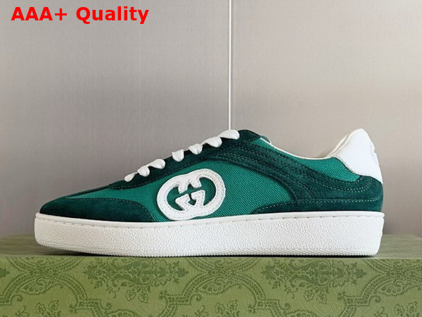 Gucci Mens Interlocking G Sneaker in Green Suede and Canvas Insert Detail 791742 Replica