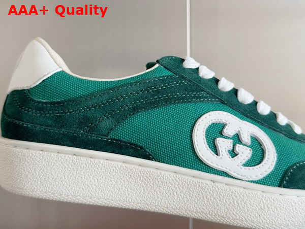 Gucci Mens Interlocking G Sneaker in Green Suede and Canvas Insert Detail 791742 Replica