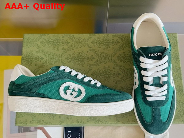 Gucci Mens Interlocking G Sneaker in Green Suede and Canvas Insert Detail 791742 Replica