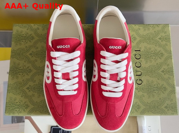 Gucci Mens Interlocking G Sneaker in Red Suede and Canvas Insert 791742 Replica