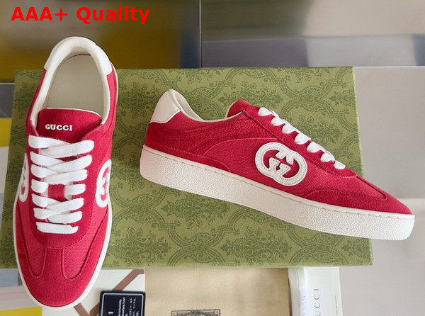 Gucci Mens Interlocking G Sneaker in Red Suede and Canvas Insert 791742 Replica