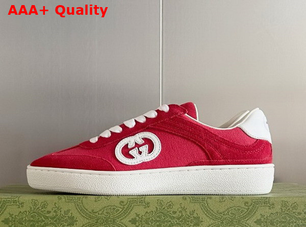 Gucci Mens Interlocking G Sneaker in Red Suede and Canvas Insert 791742 Replica