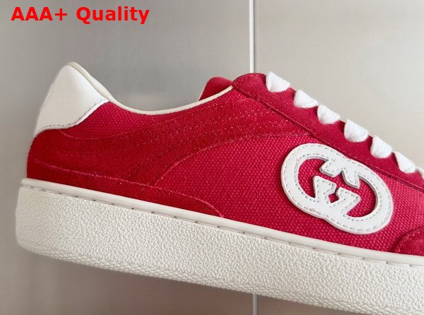 Gucci Mens Interlocking G Sneaker in Red Suede and Canvas Insert 791742 Replica