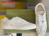 Gucci Mens Interlocking G Sneaker in White Suede and Canvas Insert Detail 791742 Replica